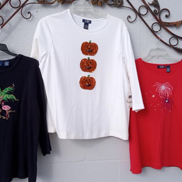 Three Ladies 1X Holiday Tops, Halloween, Christmas and July 4th. - Picture 1 of 7